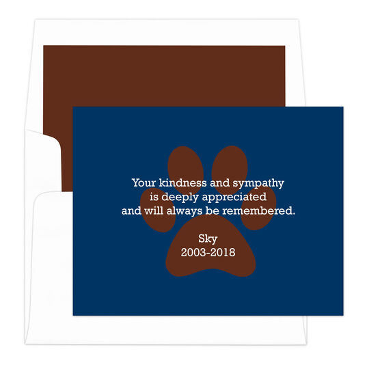 Navy Paw Print Pet Photo Sympathy Cards